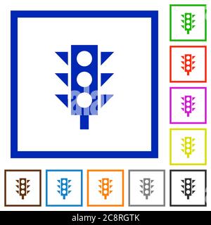 Set di icone piatte con cornice quadrata a colori con luce del traffico Illustrazione Vettoriale