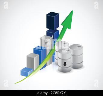 L'aumento dei prezzi del petrolio illustra il design su sfondo bianco Illustrazione Vettoriale
