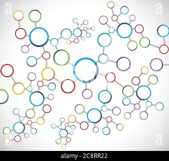 Schema di collegamento di rete degli atomi di colore su sfondo bianco Illustrazione Vettoriale