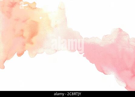 Astratto colore rosa e arancio su sfondo bianco. Il colore che si spruzzi sulla carta, pittura a mano. Foto Stock
