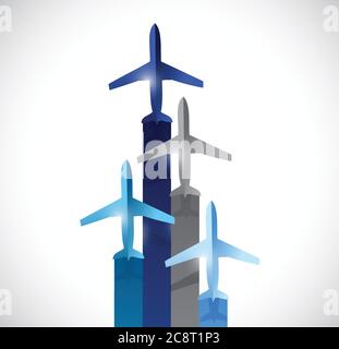 Set di piani volanti verso l'alto. Disegno di illustrazione su uno sfondo bianco Illustrazione Vettoriale