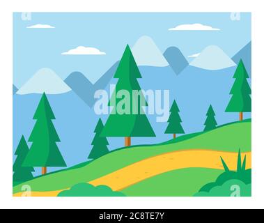 Illustrazione vettoriale piatta del paesaggio montano Illustrazione Vettoriale