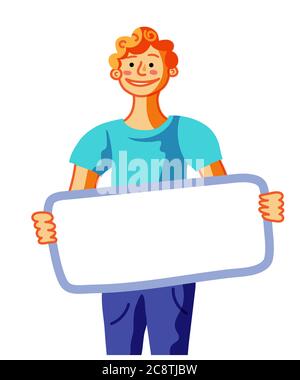 Uomo che tiene cartellone cartoon illustrazione vettoriale Illustrazione Vettoriale