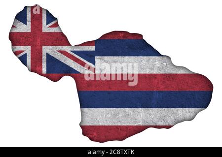Mappa e bandiera di Maui su cemento intemperie Foto Stock