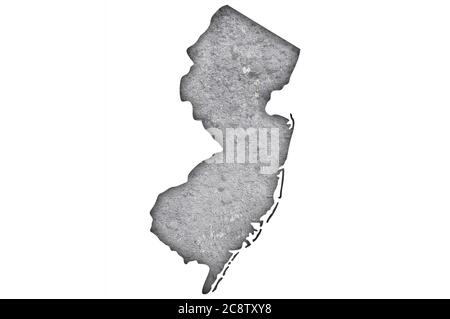 Mappa del New Jersey su cemento intemperie Foto Stock