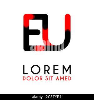 Lettera iniziale EU con rosso nero e angoli arrotondati Illustrazione Vettoriale