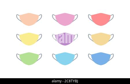 Set di icone della maschera medica di protezione del viso. Icona vettore isolato su sfondo bianco Illustrazione Vettoriale