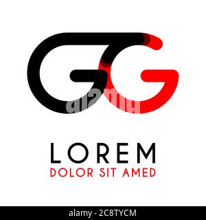 Lettera iniziale GG con rosso nero e angoli arrotondati Illustrazione Vettoriale