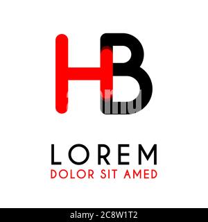 Lettera iniziale HB con rosso Nero e angoli arrotondati Illustrazione Vettoriale