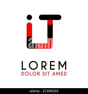 Initial Letter IT con rosso nero e angoli arrotondati Illustrazione Vettoriale