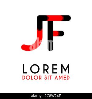 Lettera iniziale JF con rosso nero e angoli arrotondati Illustrazione Vettoriale
