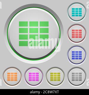Set di pulsanti a pulsante per fogli di calcolo a colori. Illustrazione Vettoriale