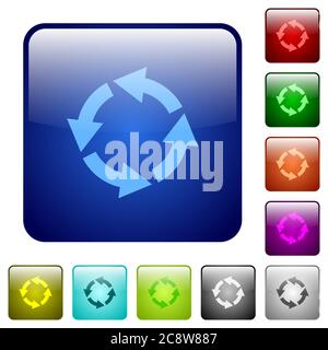 Set di pulsanti quadrati arrotondati in vetro rotondi di colore sinistro Illustrazione Vettoriale