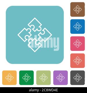 Icone di puzzle piatti su sfondi di colore quadrato arrotondato. Illustrazione Vettoriale