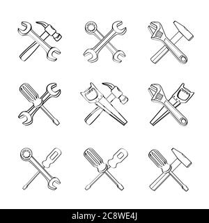 strumenti di disegno contorno sign symbols set Illustrazione Vettoriale