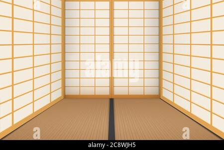 interno della stanza dojo in giappone Illustrazione Vettoriale