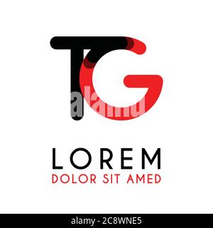 Lettera iniziale TG con nero rosso e angoli arrotondati Illustrazione Vettoriale