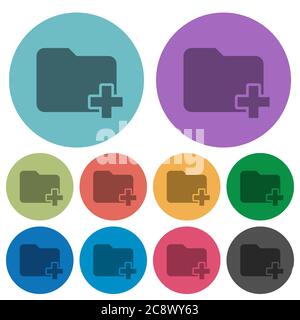 Colore Aggiungi nuova cartella icona piatta impostata su sfondo rotondo. Illustrazione Vettoriale