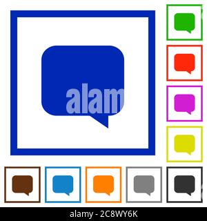 Set di icone piatte con messaggi incorniciati quadrati a colori Illustrazione Vettoriale