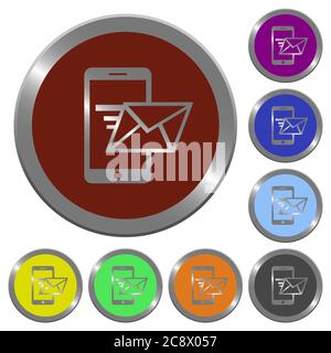 Set di pulsanti di invio e-mail a moneta lucida Illustrazione Vettoriale