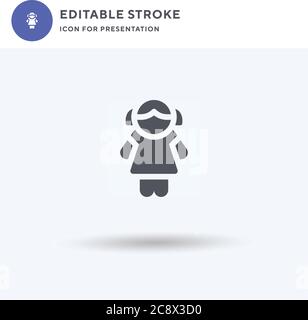 Icona della bambola vettore, segno pieno piatto, pittogramma solido isolato su bianco, illustrazione del logo. Icona della bambola per la presentazione. Illustrazione Vettoriale