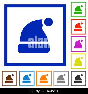 Set di icone piatte con cornice quadrata di colore santa Hat Illustrazione Vettoriale
