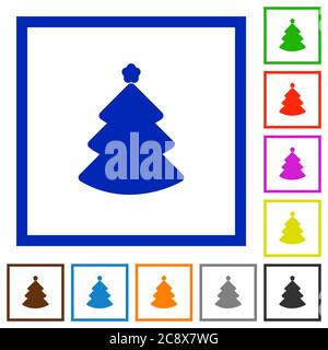 Set di colori quadrati incorniciati albero di Natale icone piatte Illustrazione Vettoriale