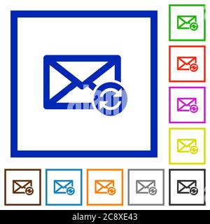 Set di icone piatte di posta di aggiornamento con cornice quadrata di colore Illustrazione Vettoriale