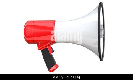 rendering 3d del megafono, isolato su sfondo bianco. Illustrazione 3D di Bullhorn - Clipping Path. Foto Stock