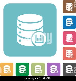 Le icone di salvataggio del database piatto su sfondi di colore quadrato arrotondato. Illustrazione Vettoriale
