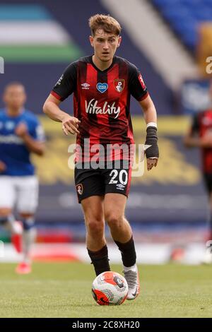 Liverpool, Regno Unito. 26 luglio 2020. David Brooks di Bournemouth durante la partita della Premier League tra Everton e Bournemouth al Goodison Park il 26 luglio 2020 a Liverpool, Inghilterra. (Foto di Daniel Chesterton/phcimages.com) Credit: PHC Images/Alamy Live News Foto Stock