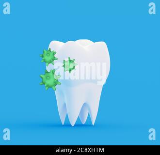 Dente con batterie verdi astratte. Ricerca e diagnosi del concetto di malattie dei denti. illustrazione 3d Foto Stock