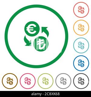 Euro Lira scambiano icone di colore piatto con contorni rotondi Illustrazione Vettoriale