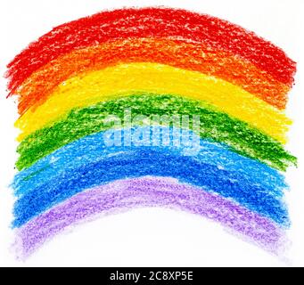 Disegno a mano Arcobaleno fatto da pastelli di cera. Foto Stock