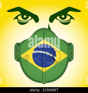 Maschera antivirale per protezione antivirus con bandiera brasiliana, illustrazione vettoriale Illustrazione Vettoriale