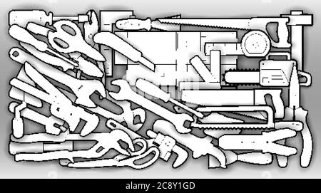 Illustrazione degli strumenti di riparazione dei doodles dei cartoni animati Illustrazione Vettoriale
