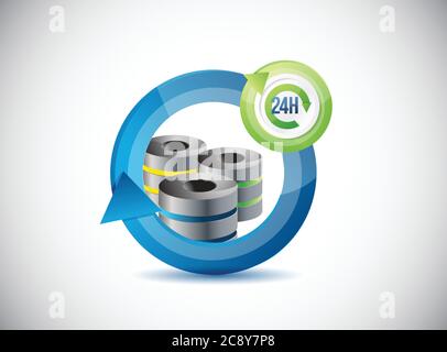 Progetto di illustrazione del concetto di servizio 24 ore su 24 per server su sfondo bianco Illustrazione Vettoriale