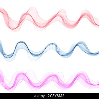 Set di forme d'onda colorate astratte. Onde rosse, rosa e blu Illustrazione Vettoriale