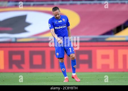 Roma, Italia. 26 luglio 2020. Franck Ribery di ACF Fiorentina si scolpita durante la serie A match tra Roma e Fiorentina allo Stadio Olimpico, Roma, Italia, il 26 luglio 2020. Foto di Giuseppe Maffia. Credit: UK Sports Pics Ltd/Alamy Live News Foto Stock