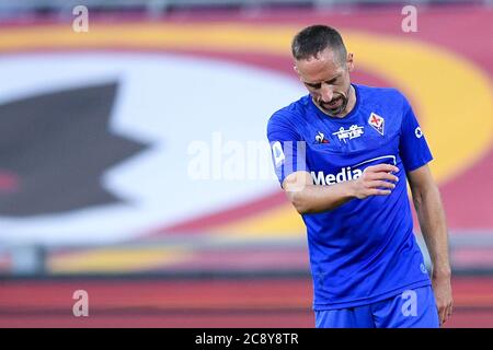 Roma, Italia. 26 luglio 2020. Franck Ribery di ACF Fiorentina si scolpita durante la serie A match tra Roma e Fiorentina allo Stadio Olimpico, Roma, Italia, il 26 luglio 2020. Foto di Giuseppe Maffia. Credit: UK Sports Pics Ltd/Alamy Live News Foto Stock