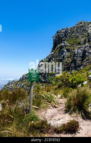 Table Mountain National Park Green Road informazioni bordo a Città del Capo, Sud Africa. Foto Stock