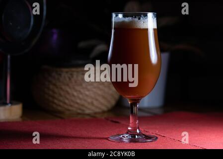 Un bicchiere di birra deliziosa prodotta in casa. Foto Stock