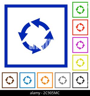 Ruota le icone a colori piatte a sinistra in riquadri quadrati Illustrazione Vettoriale