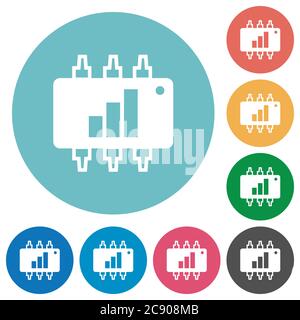 Accelerazione hardware icone piatte bianche su sfondi quadrati arrotondati di colore Illustrazione Vettoriale