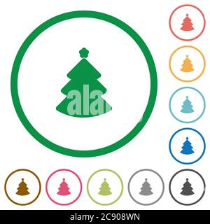 Icone di colore piatto dell'albero di Natale in contorni rotondi Illustrazione Vettoriale