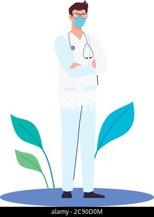 medico che indossa una maschera medica all'aperto, durante il coronavirus covid 19 Illustrazione Vettoriale