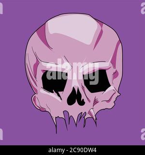 illustrazione vettoriale del cranio rosa su sfondo viola Illustrazione Vettoriale