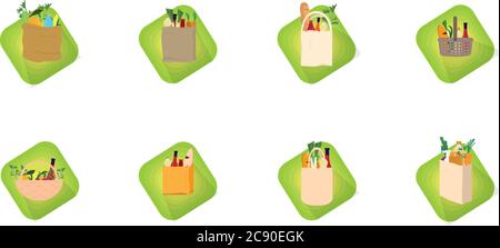 Set di icone di borse della spesa. Carrelli e cestini - Vector Illustrazione Vettoriale