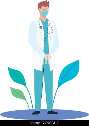 medico che indossa una maschera medica all'aperto, durante il coronavirus covid 19 Illustrazione Vettoriale