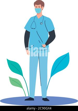 medico che indossa una maschera medica all'aperto, durante il coronavirus covid 19 Illustrazione Vettoriale